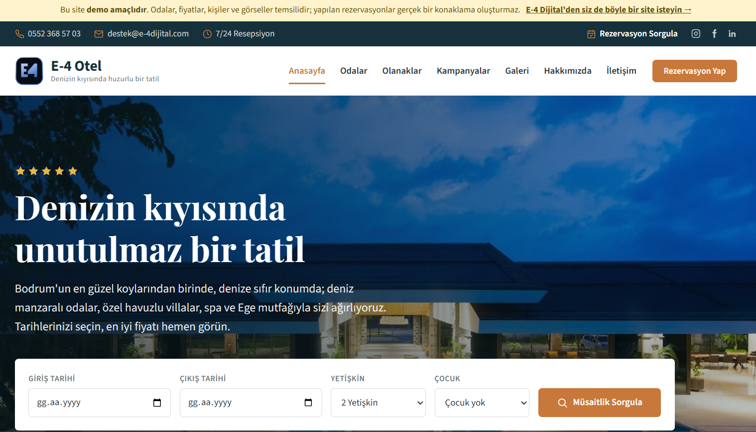 E-4 Dijital Otel Sitesi ekran görüntüsü